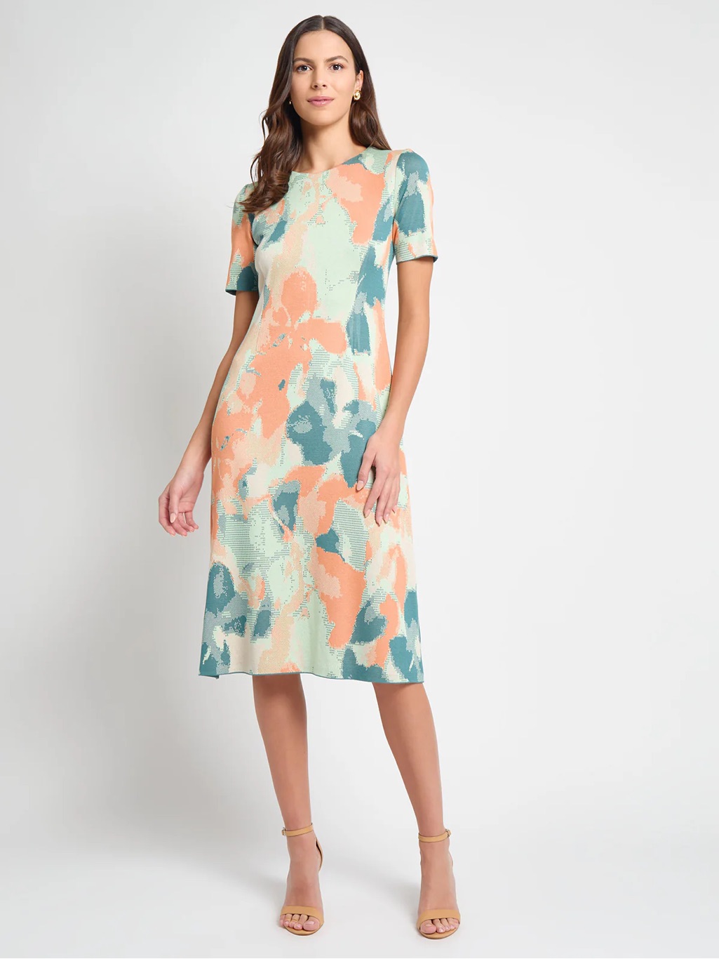 Misook Womens Short Sleeve Midi Dress Pattern Colorful Dress Size L